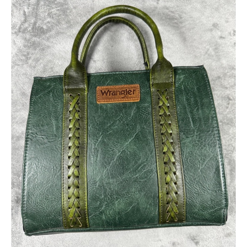 Wrangler Western Braided Tote Handbag Green Faux Leather Med Satchel  No Strap